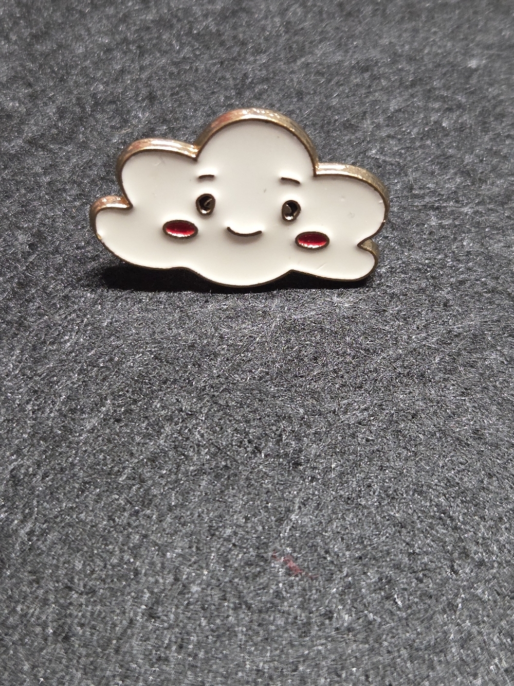 **Cute White Cloud Enamel Pin with Blushing Cheeks**